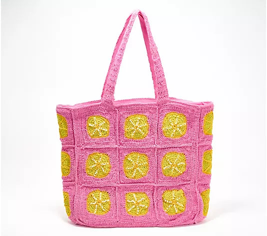 Embellished & Crocheted Zip Top Tote