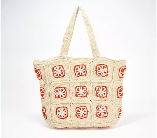 Embellished & Crocheted Zip Top Tote